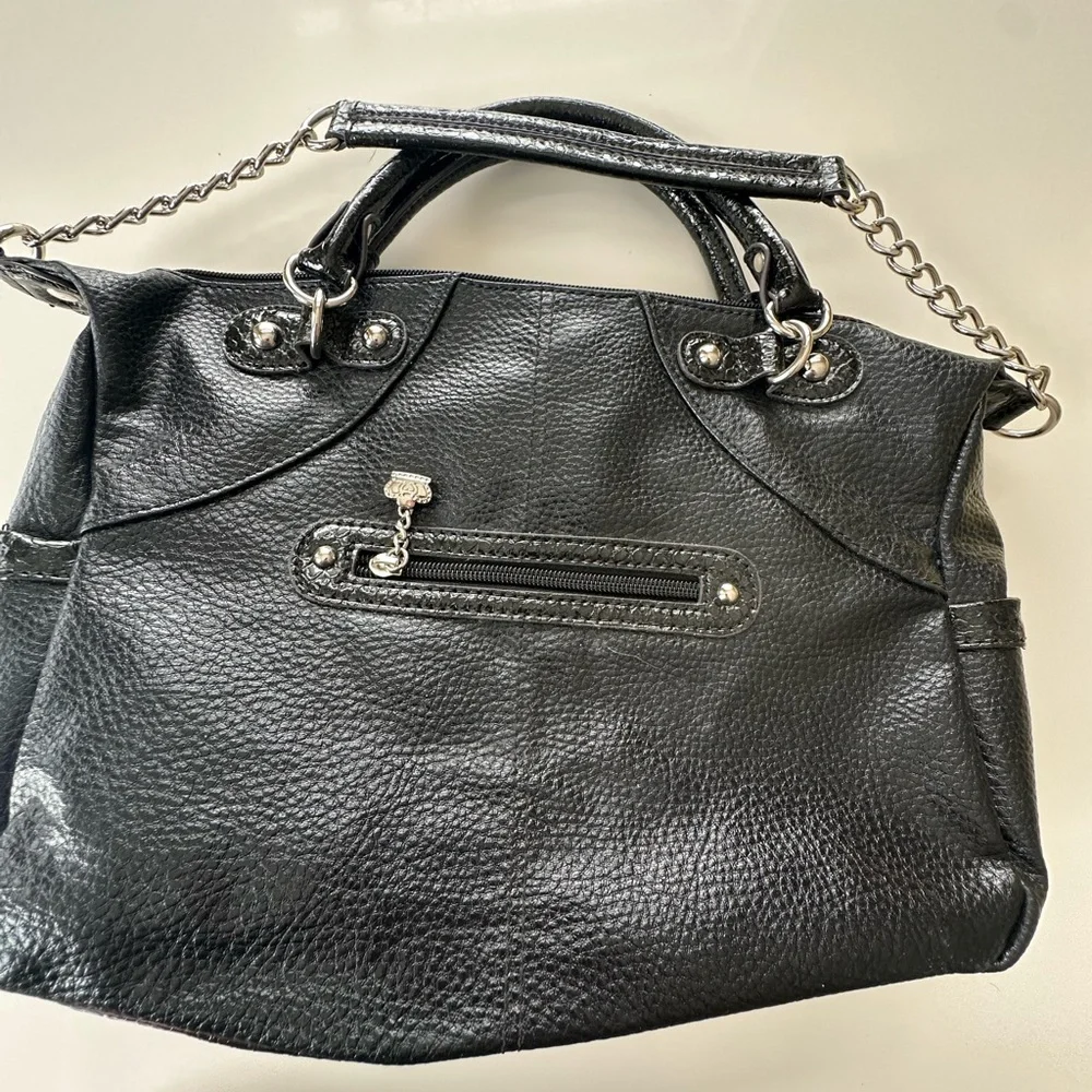 Kathy Van Zealand Y2K Black Studded Gem-Embellished vegan leather Satchel - Picture 8 of 15